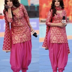 Jaquard Silk Wedding Pink Patiyal Stich Suit
